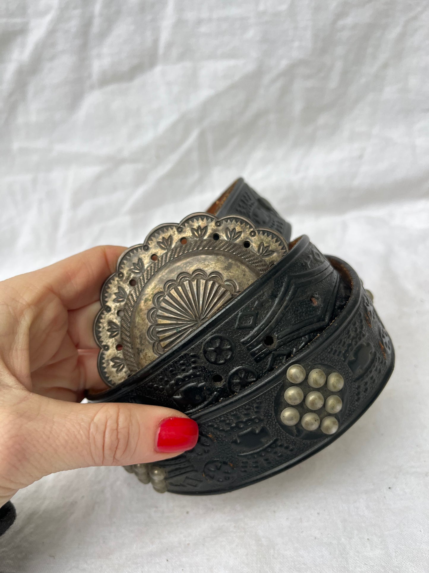 Black Studded Belt RRL Concho Buckle 26”-30”