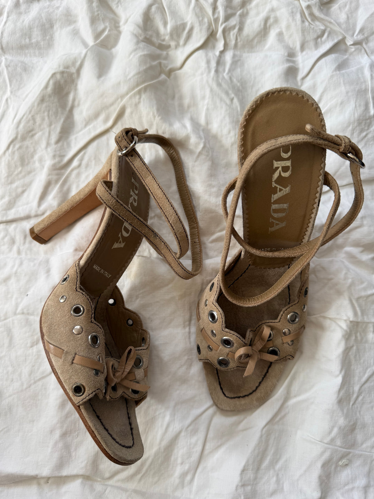 Vintage Cream Suede Leather Prada Grommet Pumps 36