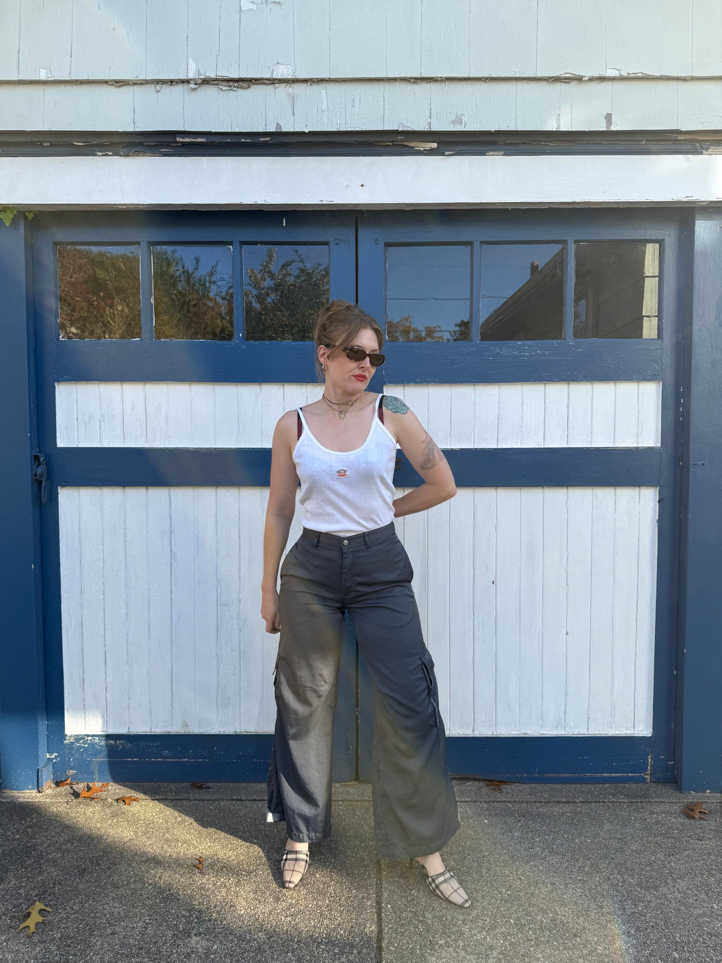 1990s Kik Girl Raver Grey Flared Pants