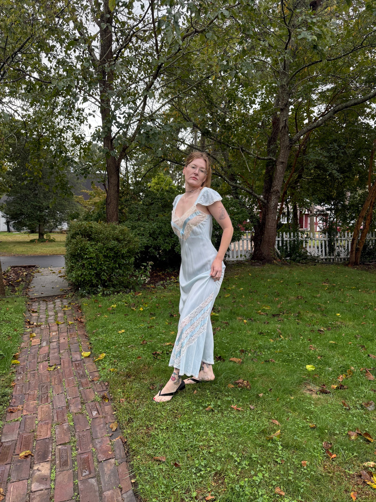 1940s Light Blue Rayon Slip Dress M/L