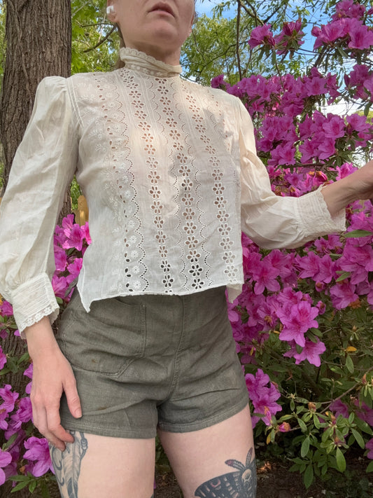 Antique Victorian White Cotton Top S