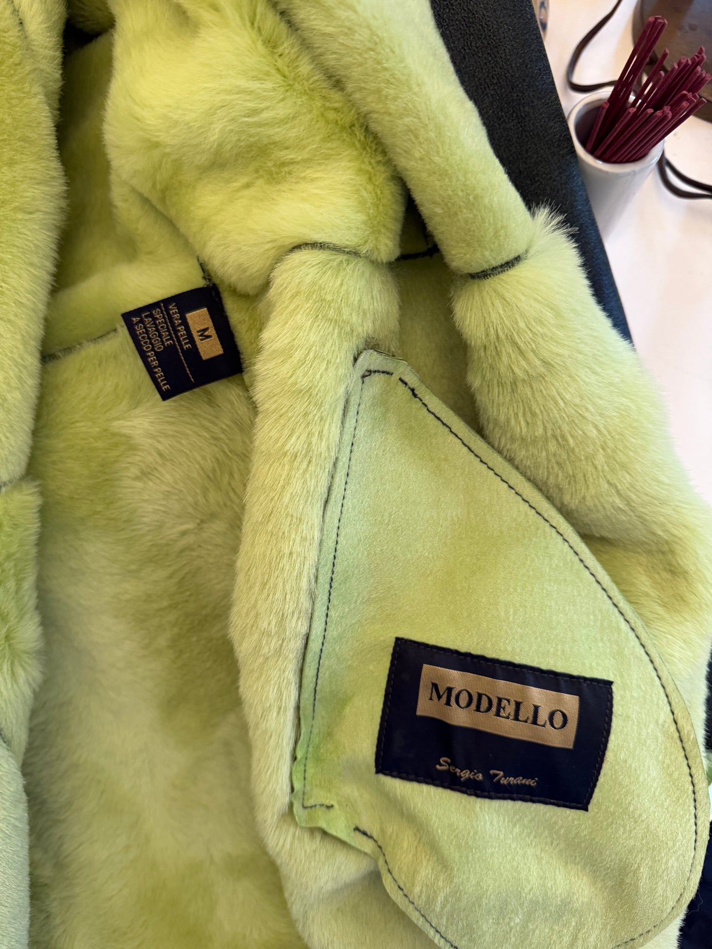 Italian Soft Leather with Green Hair on Hide Jacket