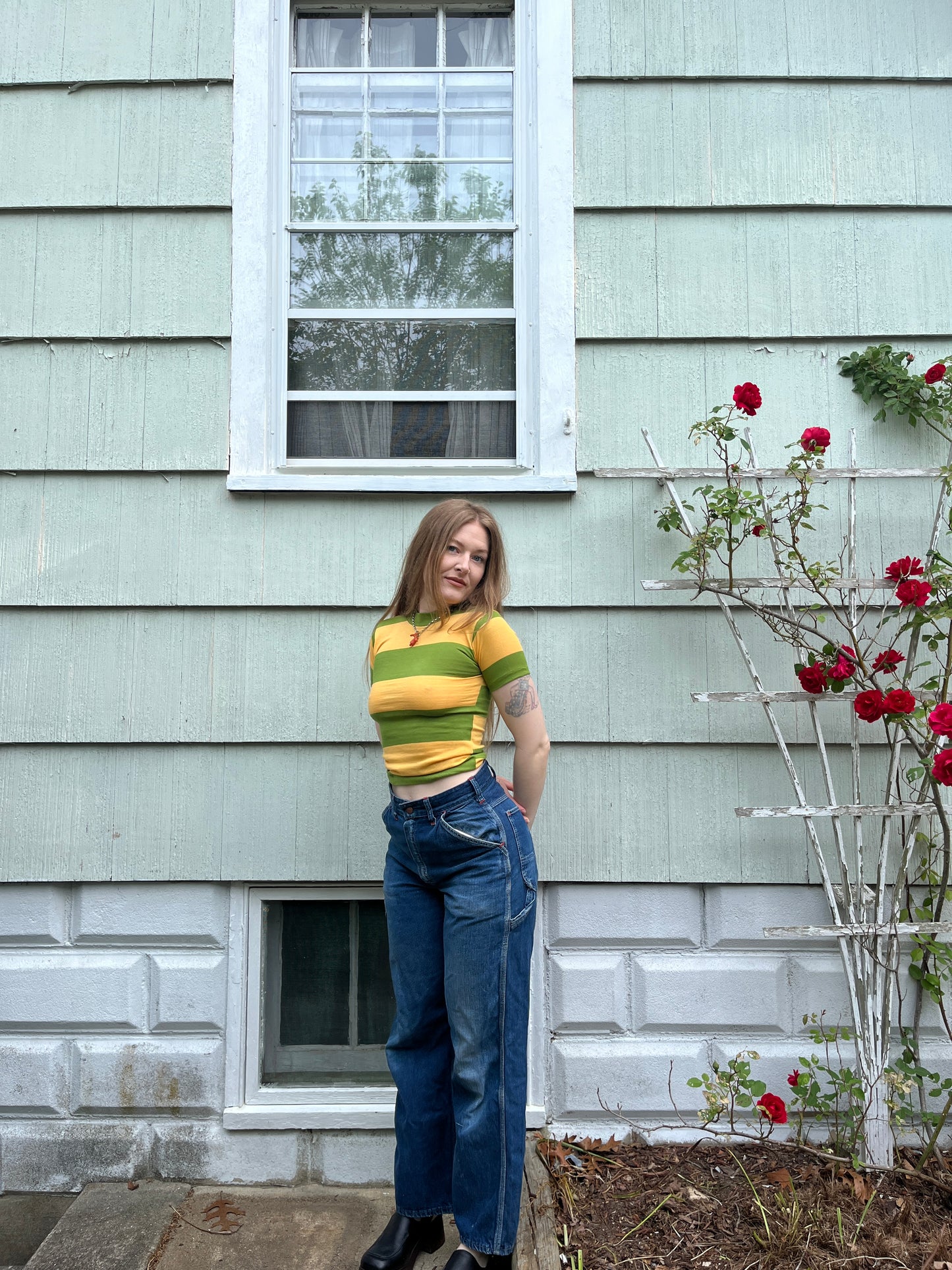 1960s Green Striped Baby Tee