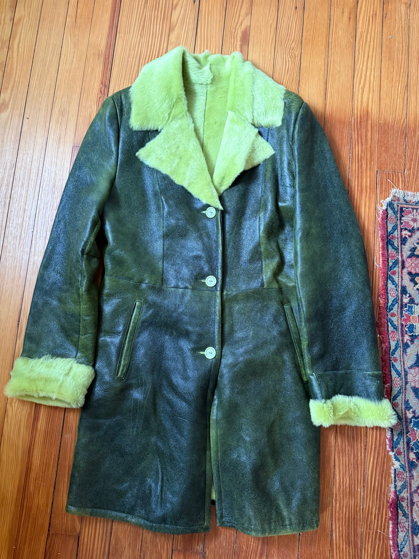 Italian Soft Leather with Green Hair on Hide Jacket