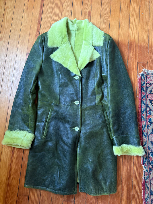 Italian Soft Leather with Green Hair on Hide Jacket