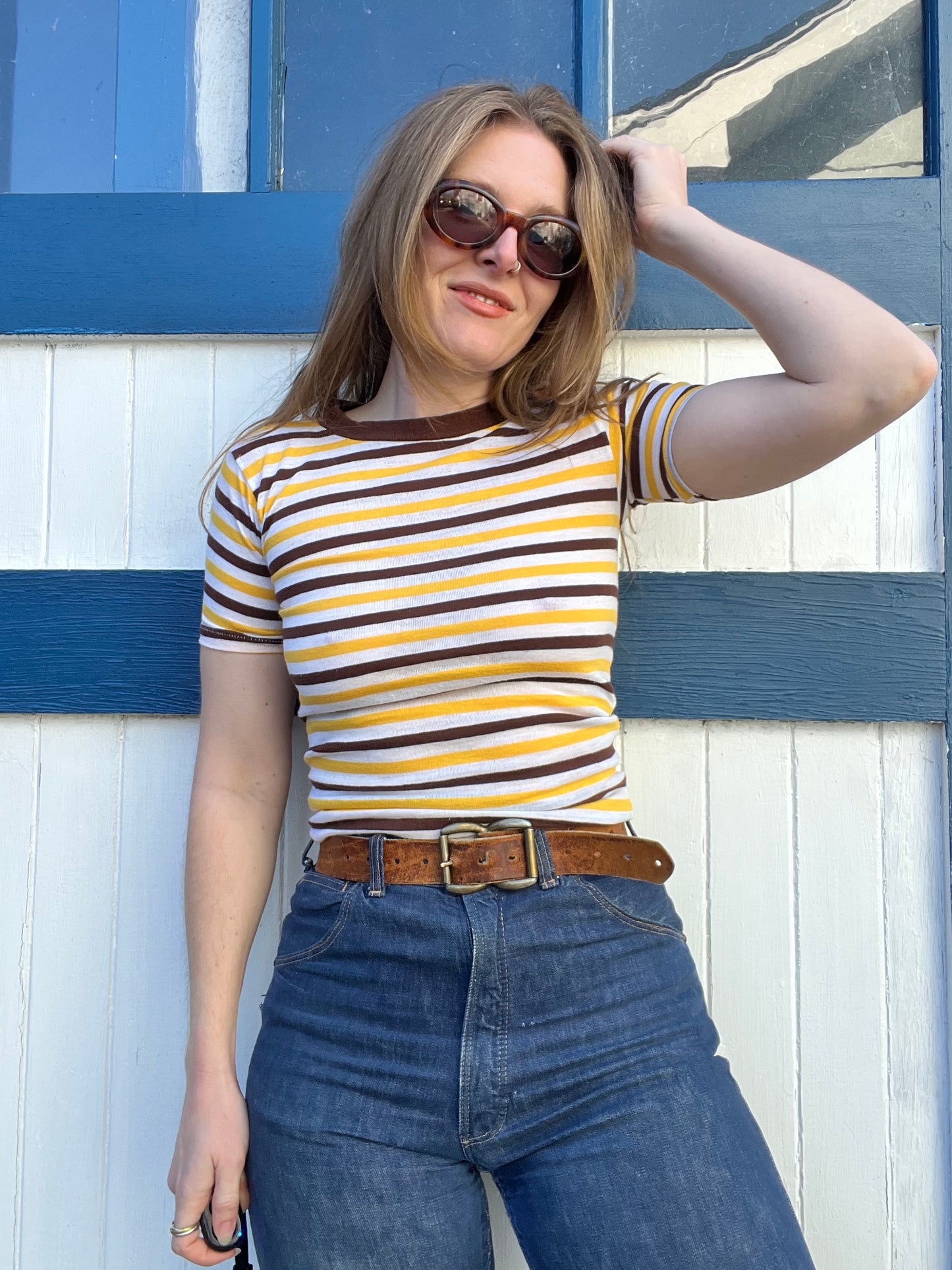 1970s Brown Striped Tee XS/S