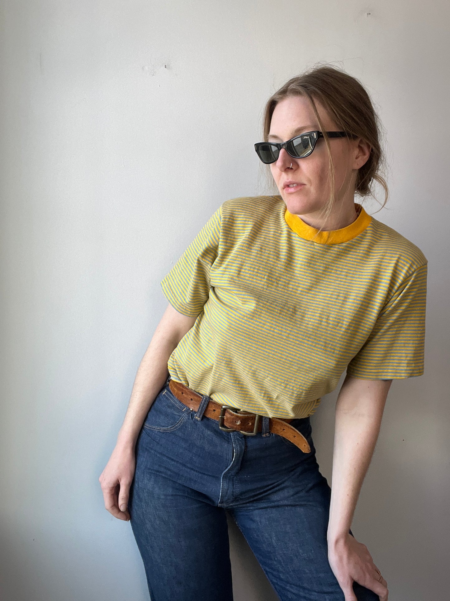 1970s Yellow and Blue Striped Cotton Tee