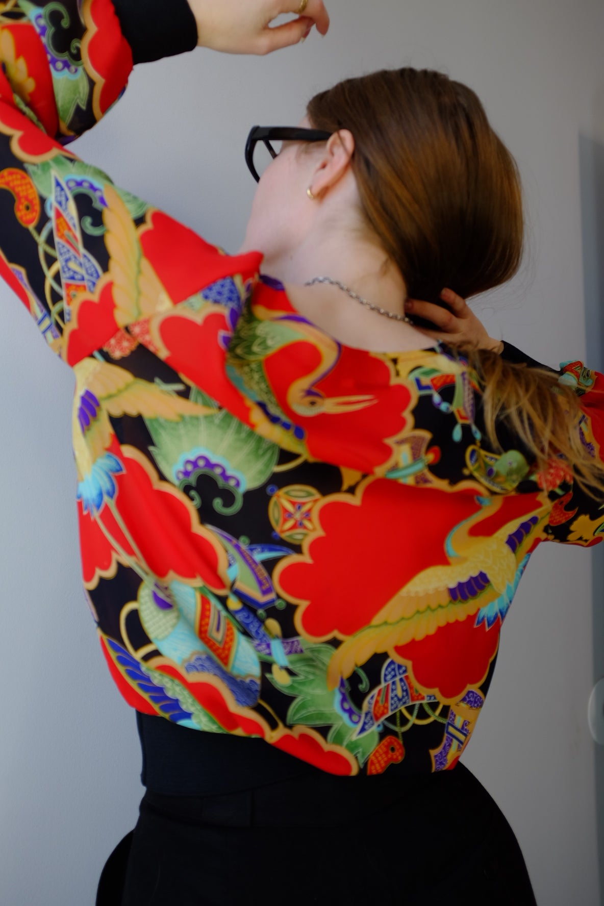 1970s All Over Print Silk Kimono Style Blouse