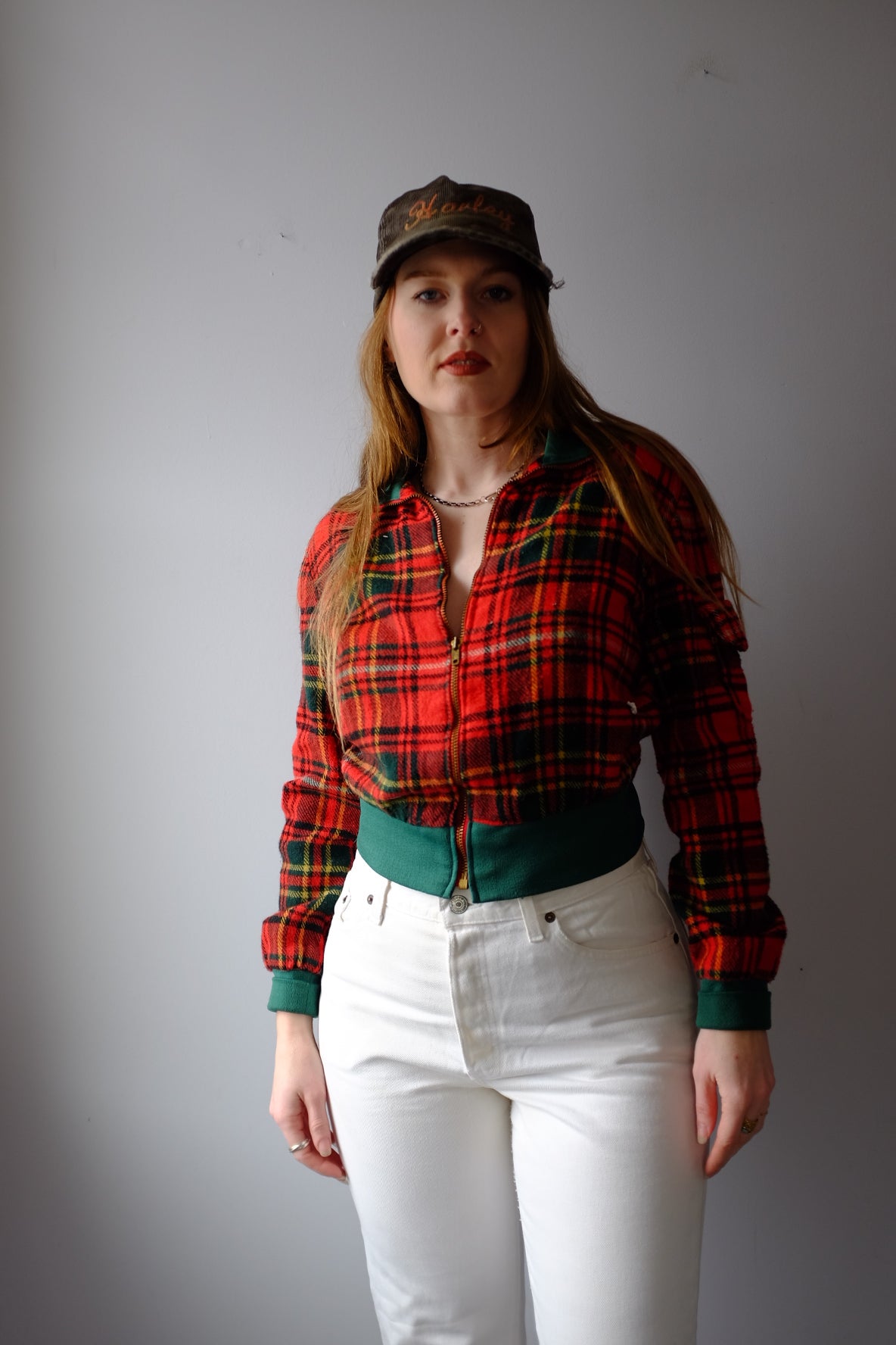 1960s Plaid Zip Up Cropped Jacket S