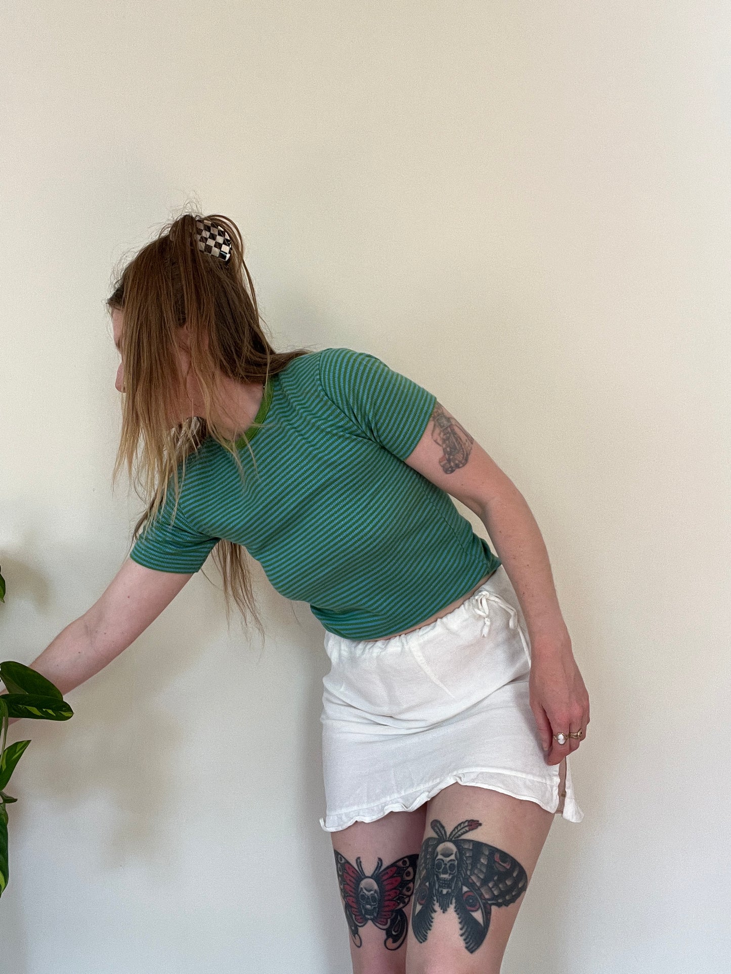 Vintage 1960s 1970s Green and Blue Striped Tee