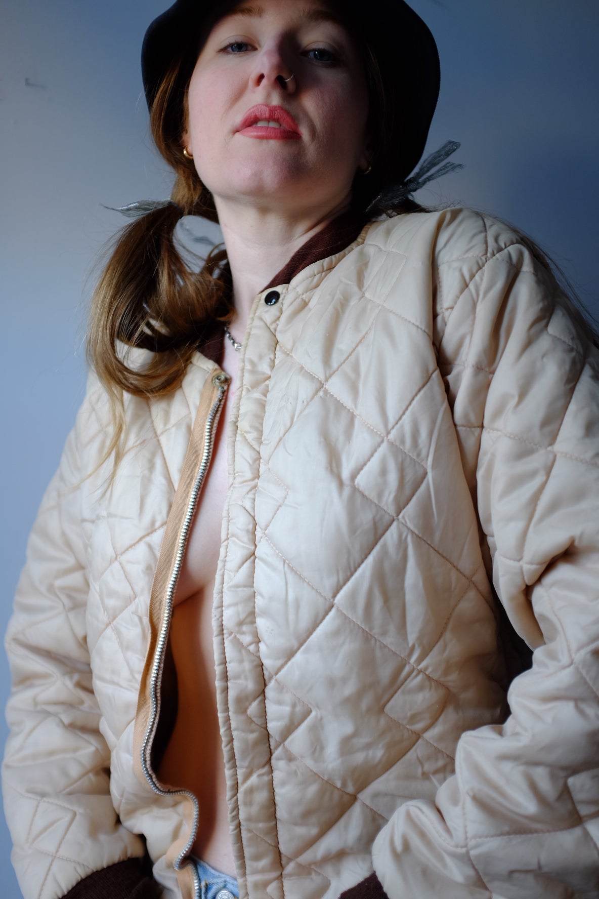 1970s Quilted Tan Zip Up Jacket