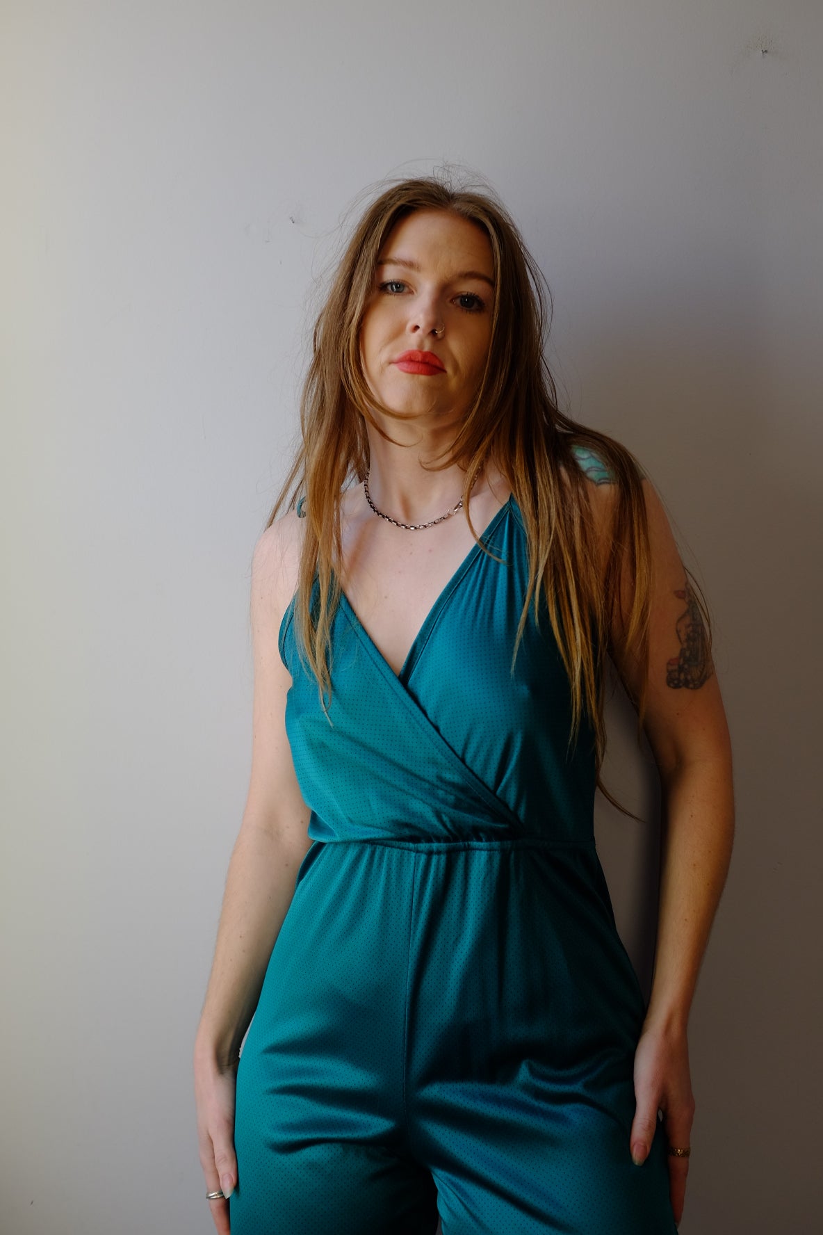 1970s Teal Jumpsuit S/M