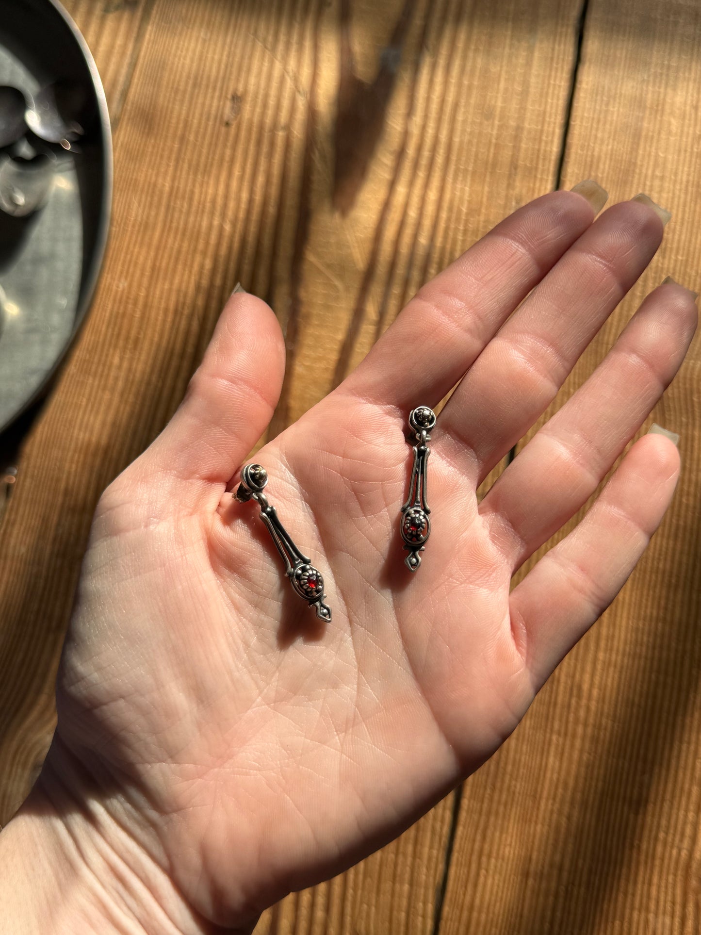 925 Silver & Garnet Stone Hanging Earrings