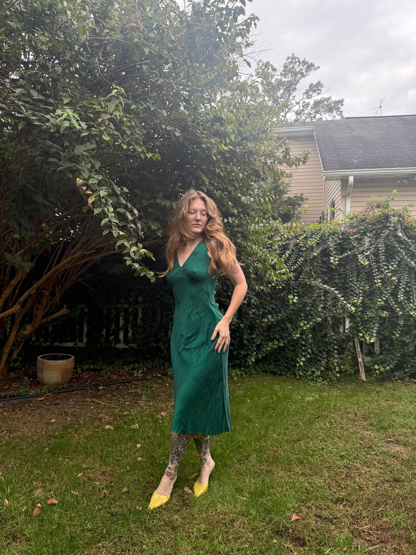 1940s Emerald Green Silk Slip