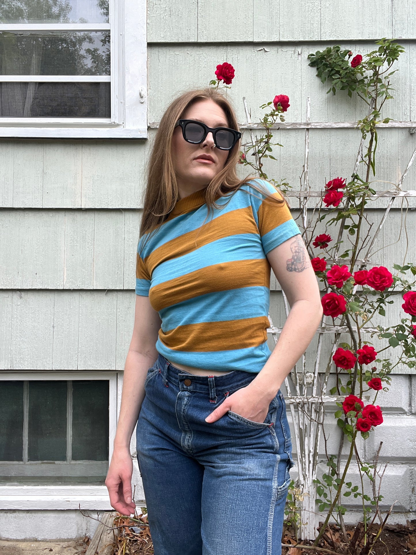1960s Blue Stripe Baby Tee S