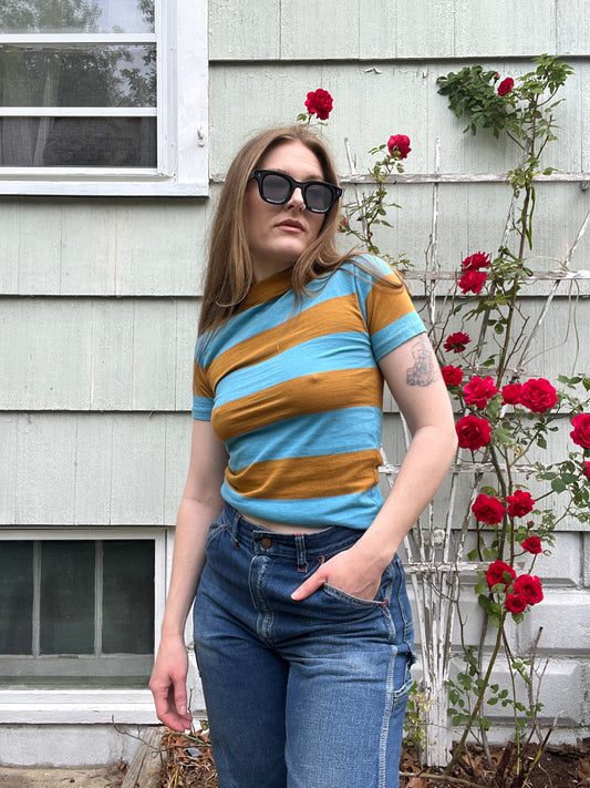 1960s Blue Stripe Baby Tee S