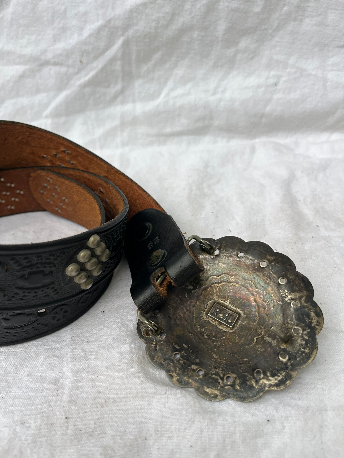 Black Studded Belt RRL Concho Buckle 26”-30”