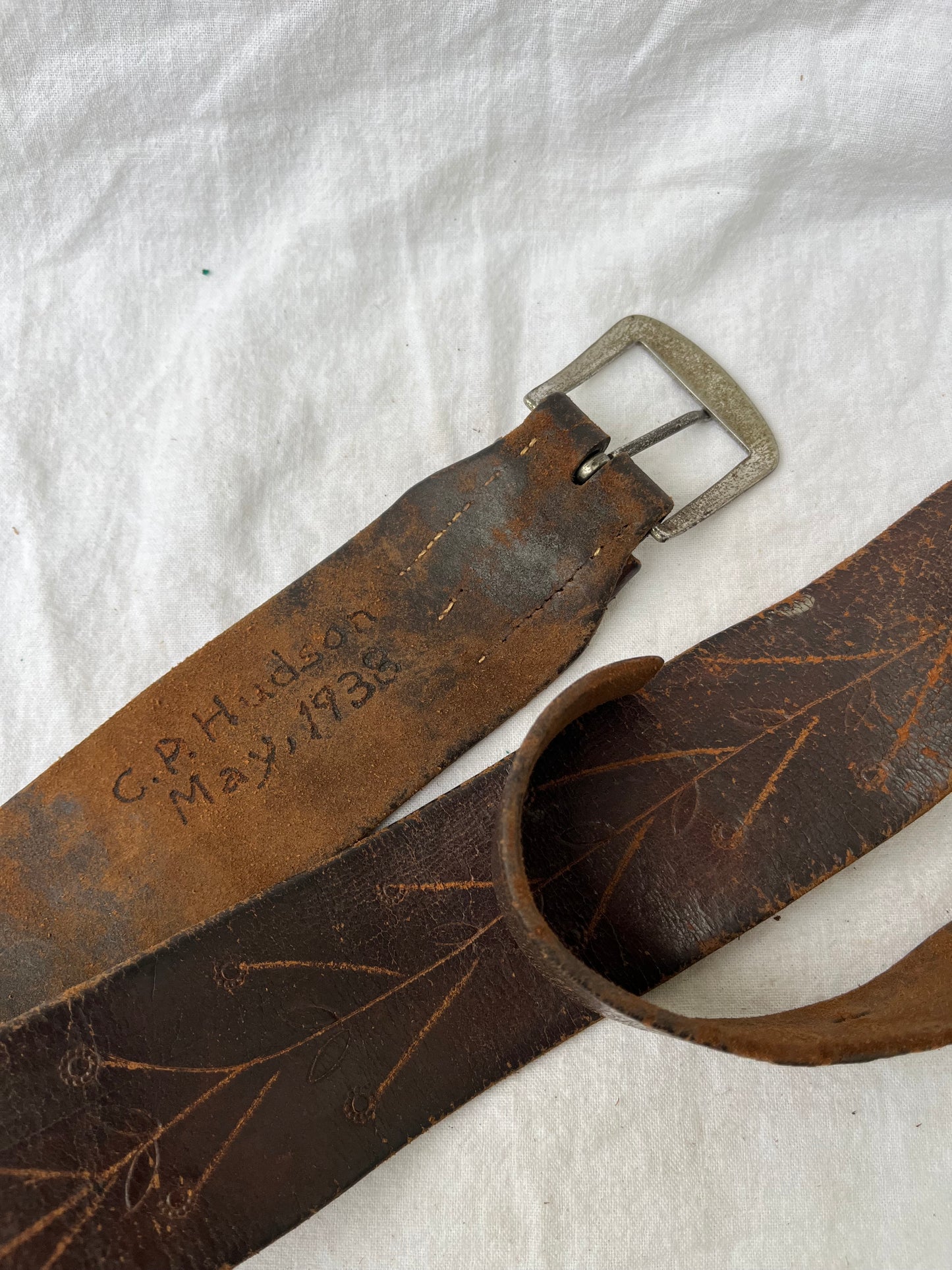 1938 Brown Leather Belt 32”-39”