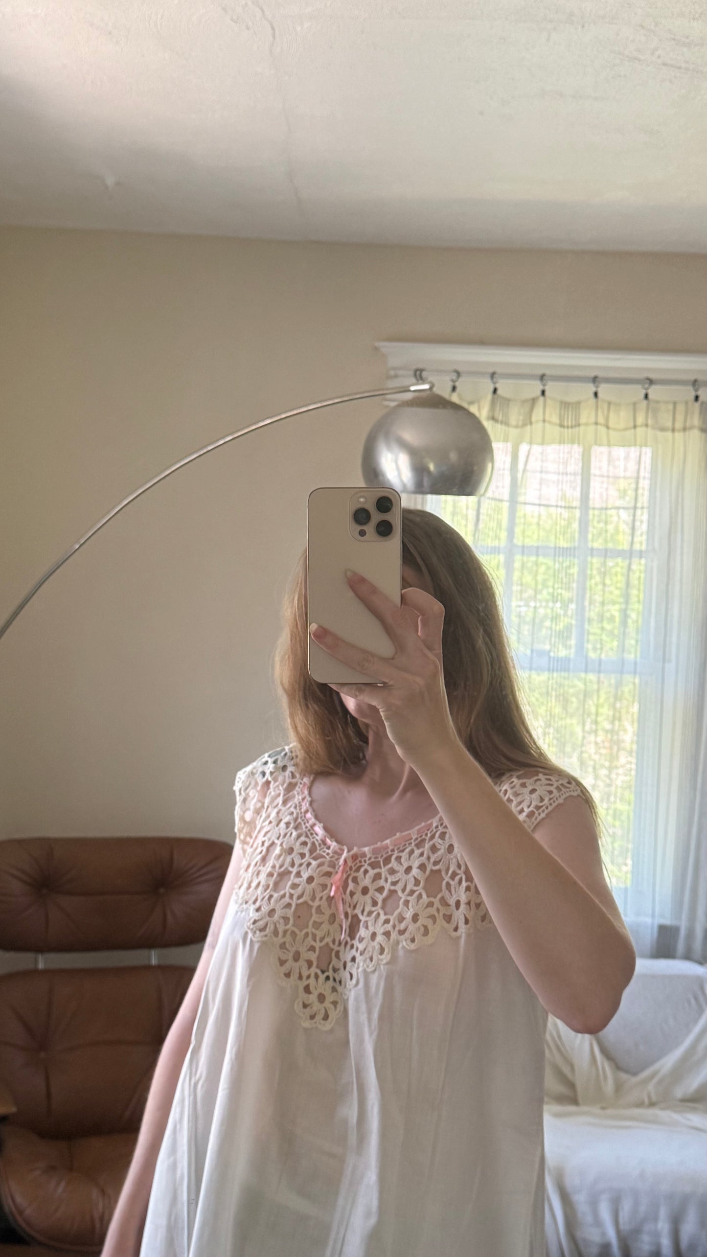 1920s or 1930s Victoria Era Cotton Crochet Maxi Dress S to L