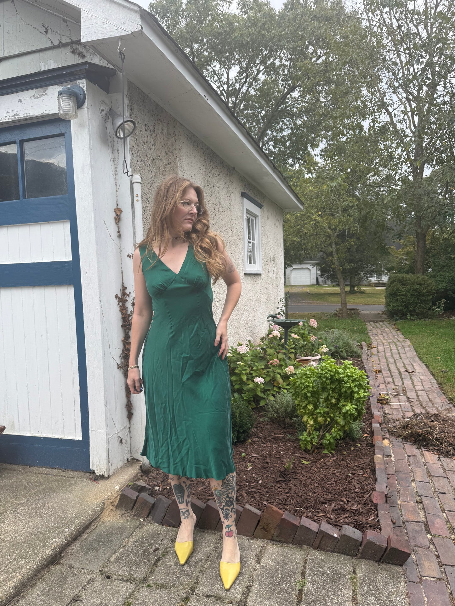 1940s Emerald Green Silk Slip