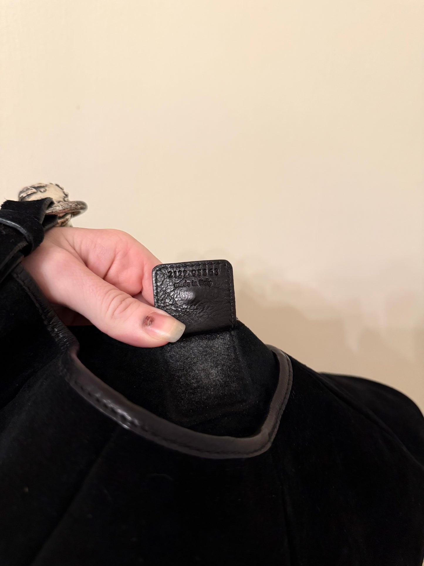 Vintage YSL Mombasa Black Suede Purse with Metal Horn
