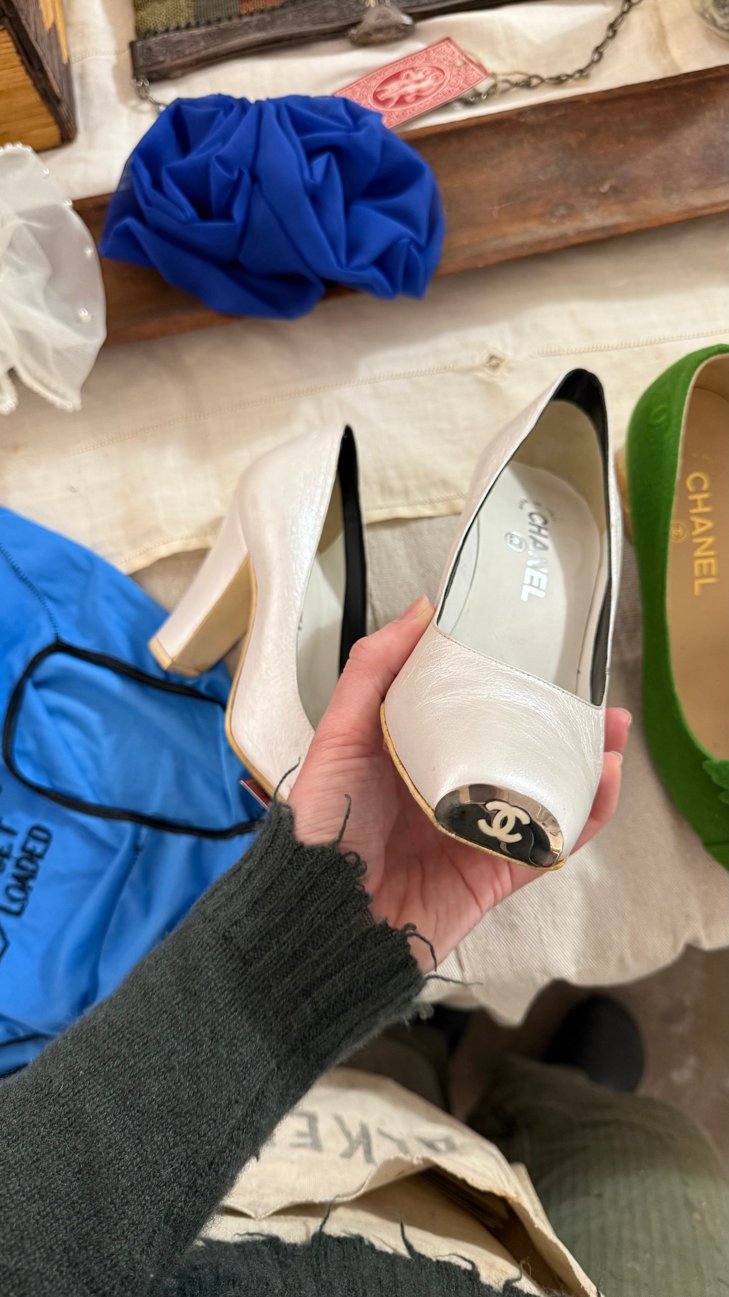 White Chanel Pumps with Metal Toe Box 36.5