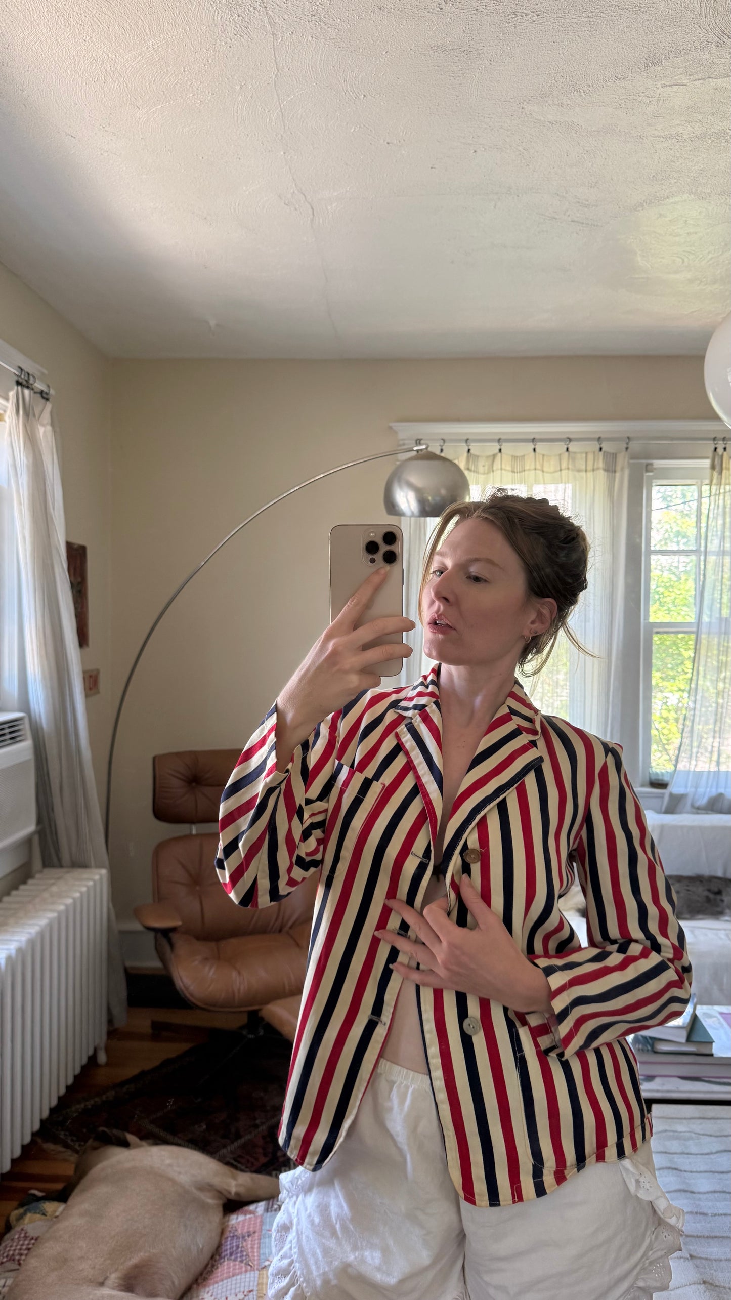 1930s or 1940s Red and Blue Striped Cotton Canvas Blazer S/M