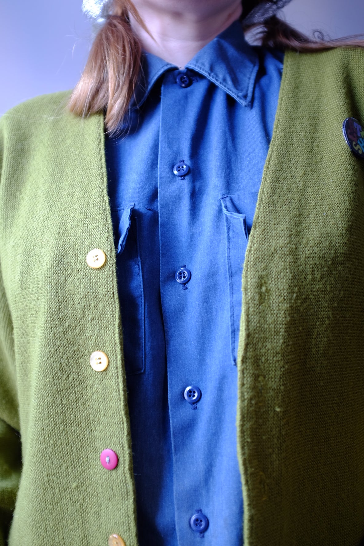 Vintage 1960s Avocado Button Up Sweater