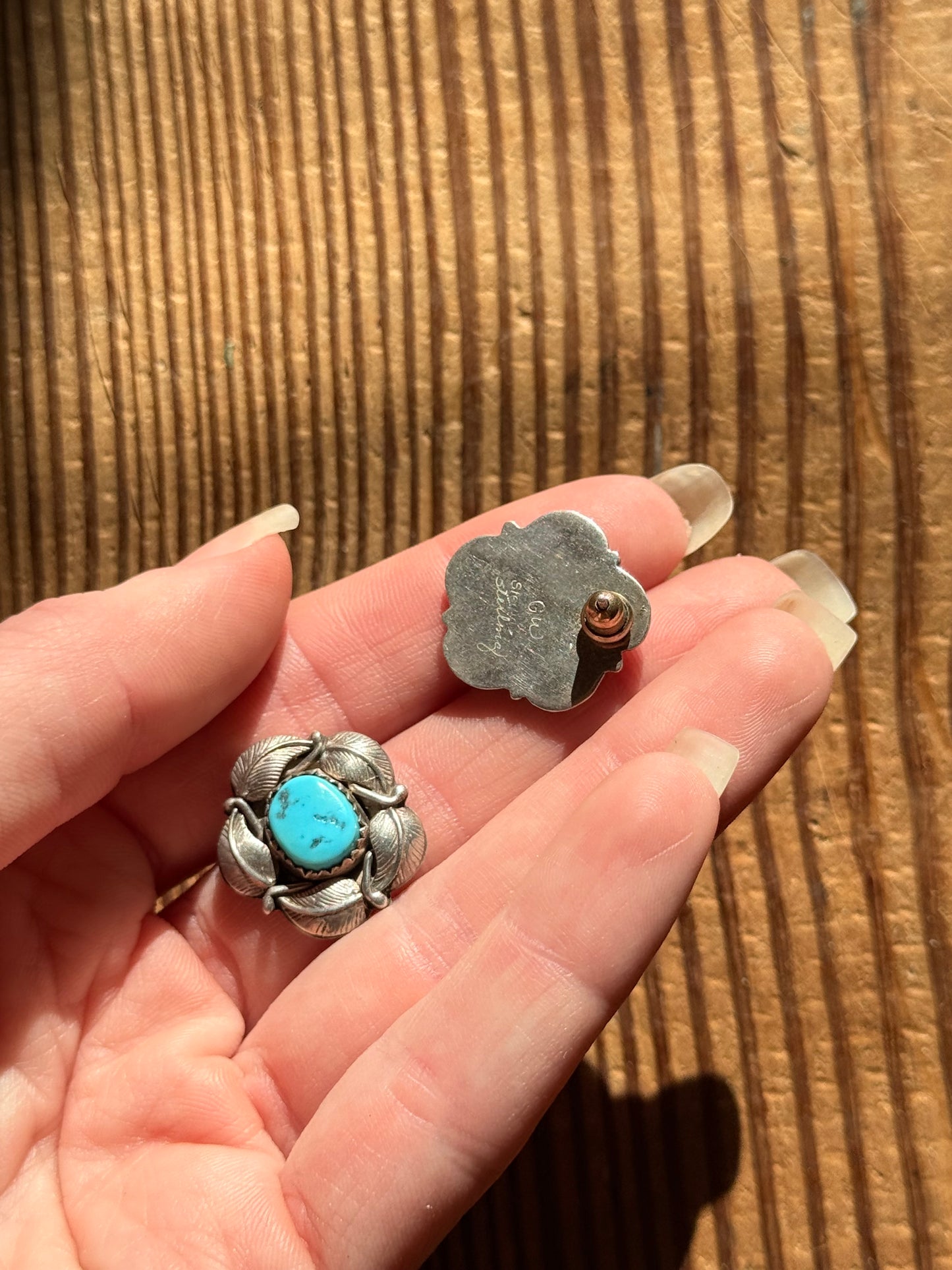 925 Silver & Turquoise Earrings Floral Leaf Ring