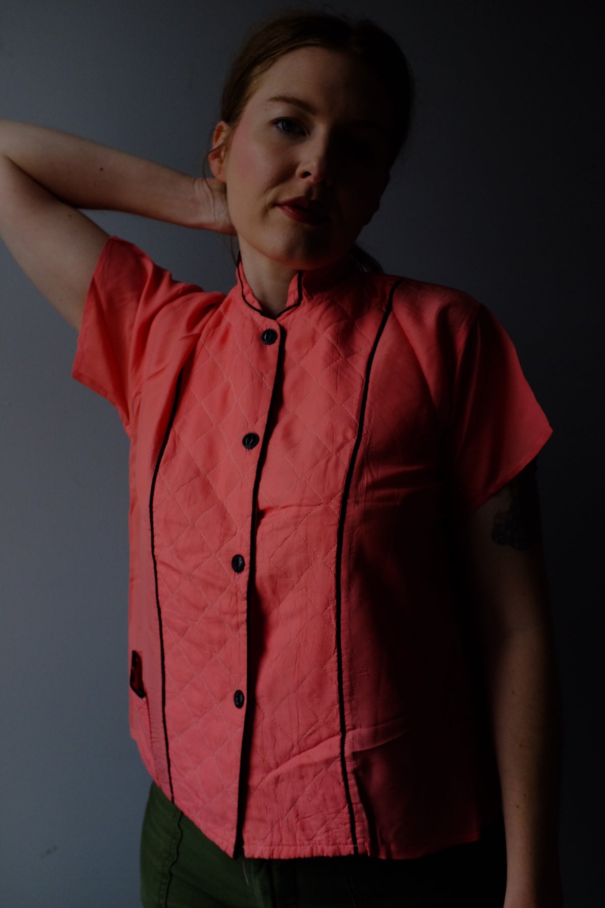 1940s Satin Button Up Pink Top