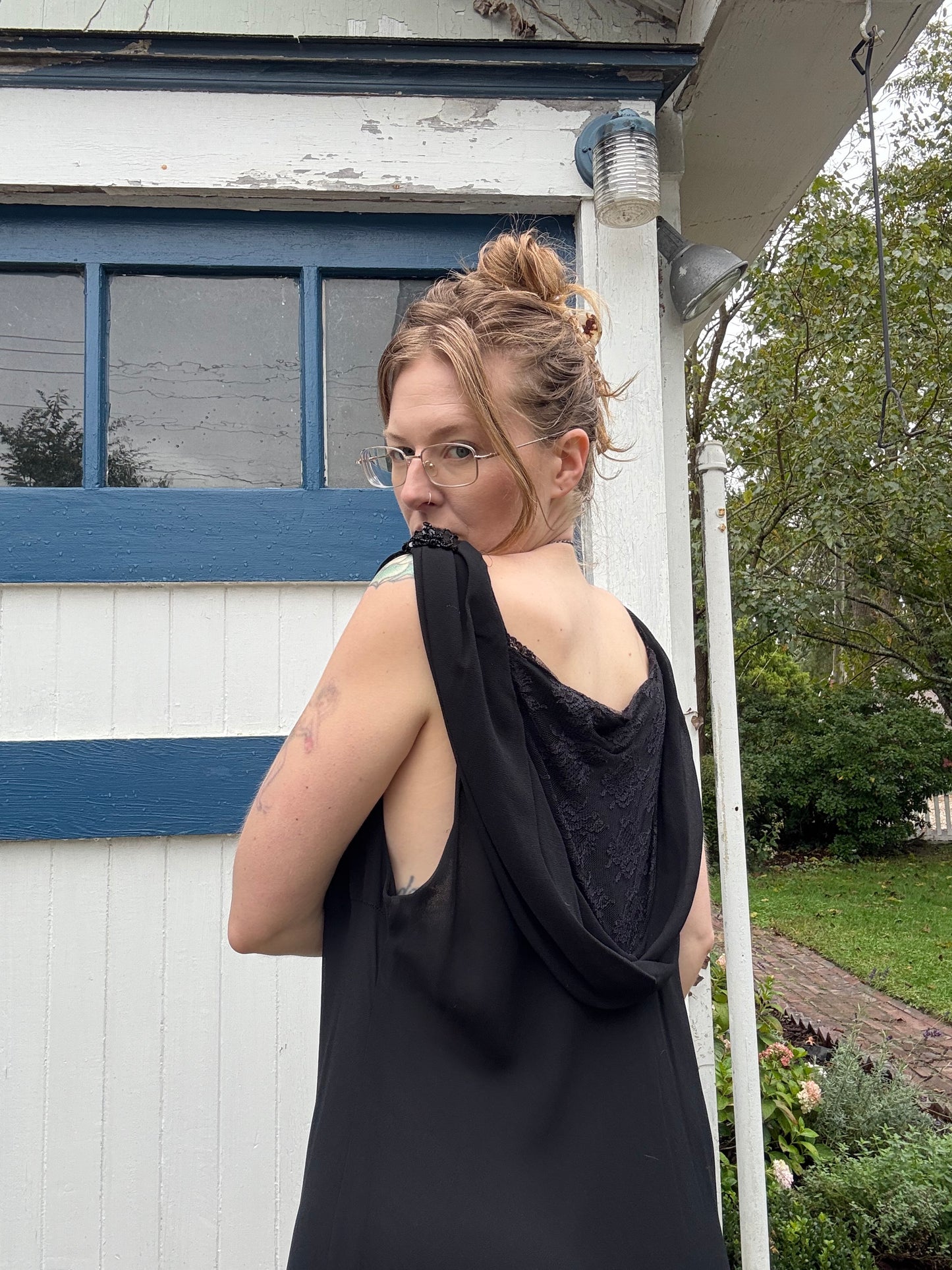 Silk Chiffon Black Flowy Dress