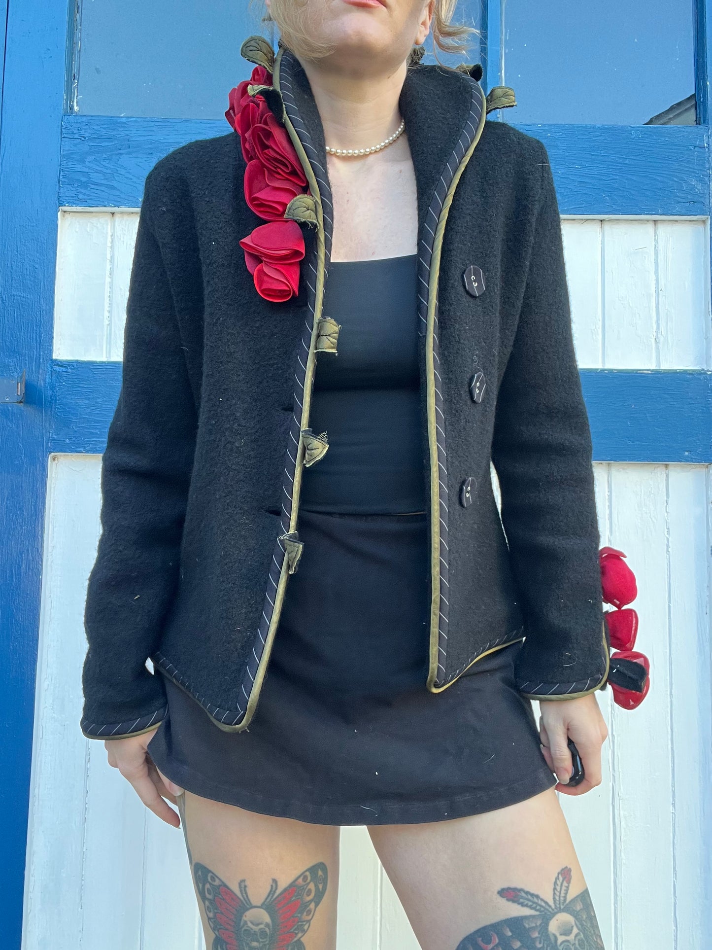 1990s Rose Appliqué Black Sweater