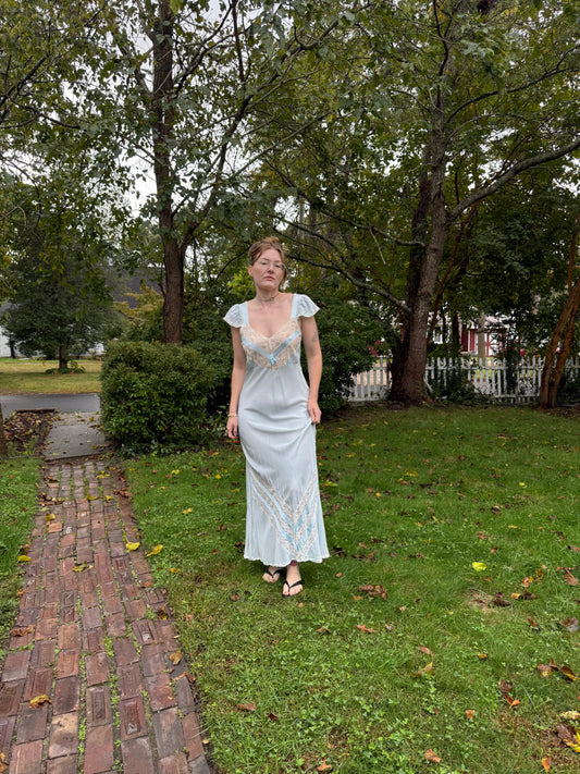 1940s Light Blue Rayon Slip Dress M/L