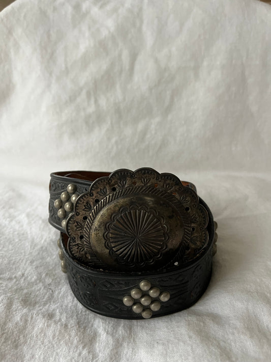 Black Studded Belt RRL Concho Buckle 26”-30”