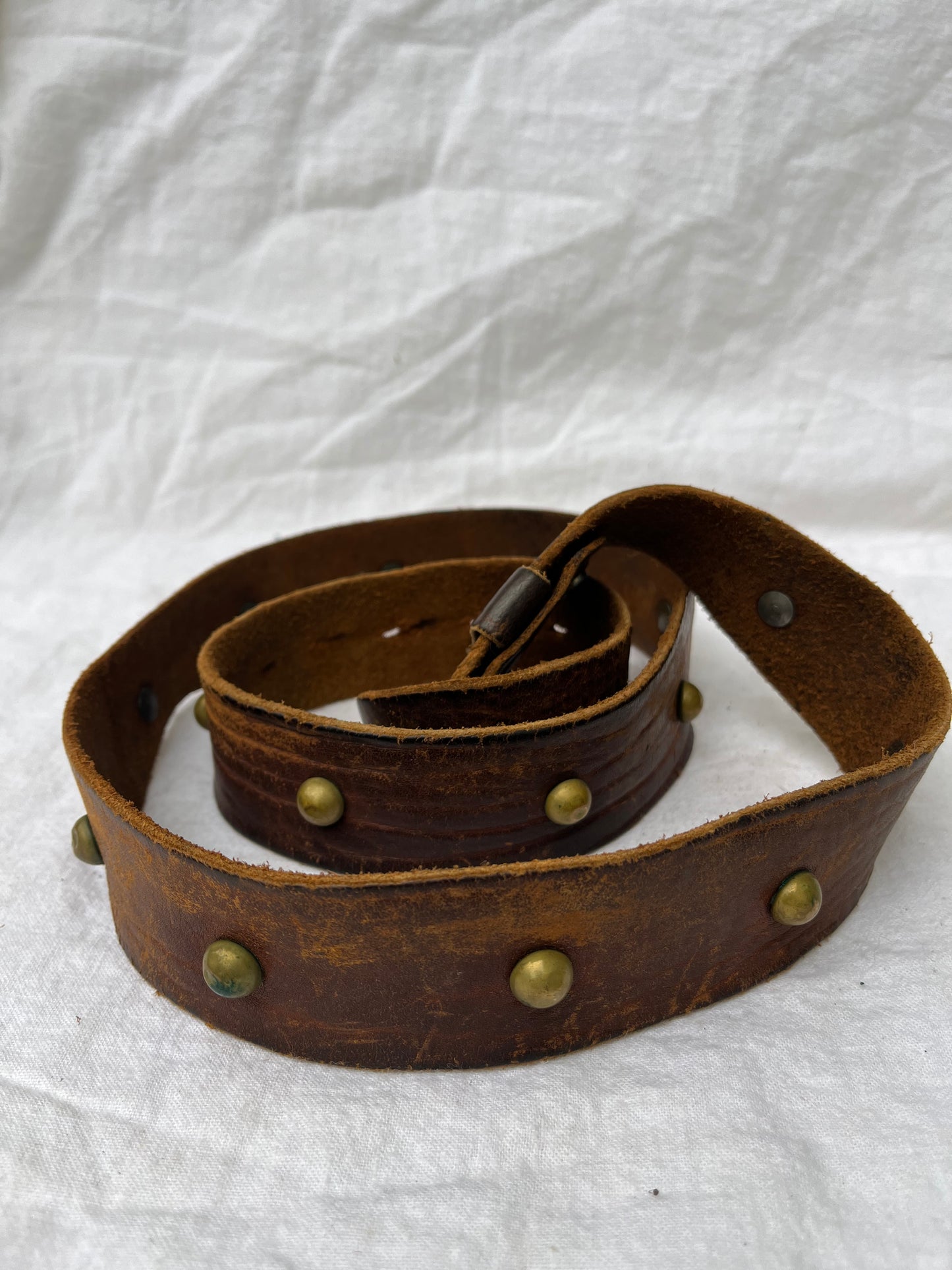 Brown Brass Single Studded Leather Belt 36”-41”