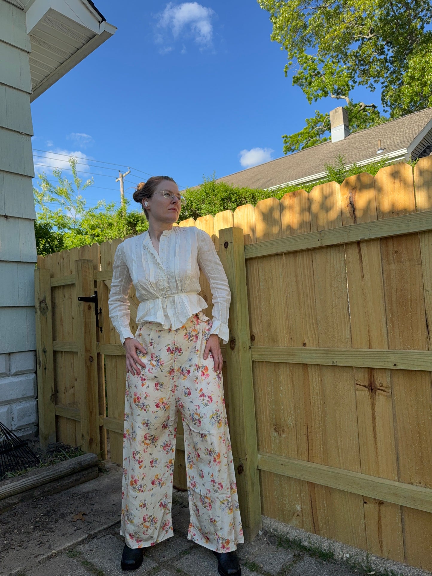1940s Floral Wide Leg Pants 28”-30”