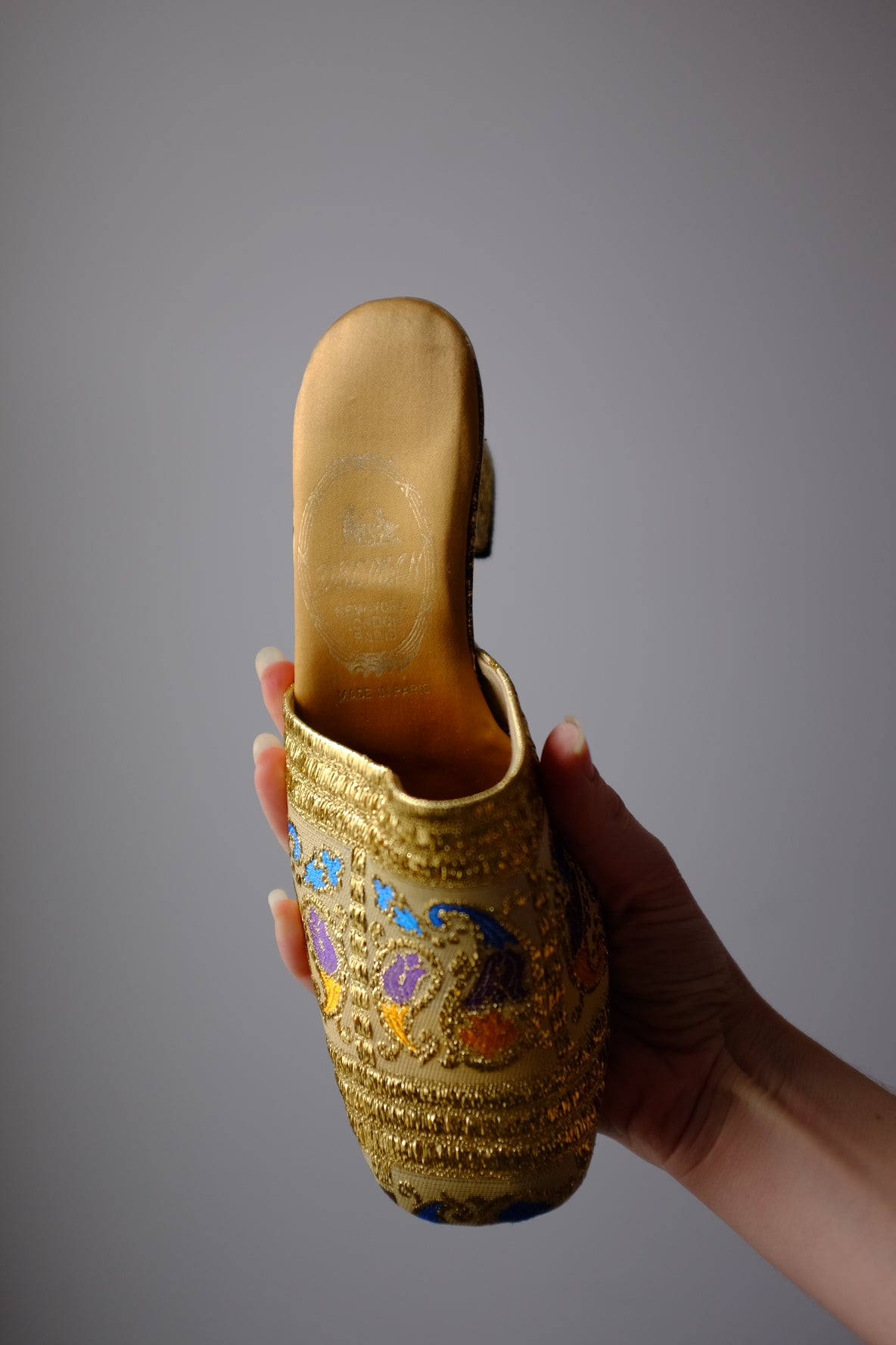 1970s Gold Printed Mules 7.5