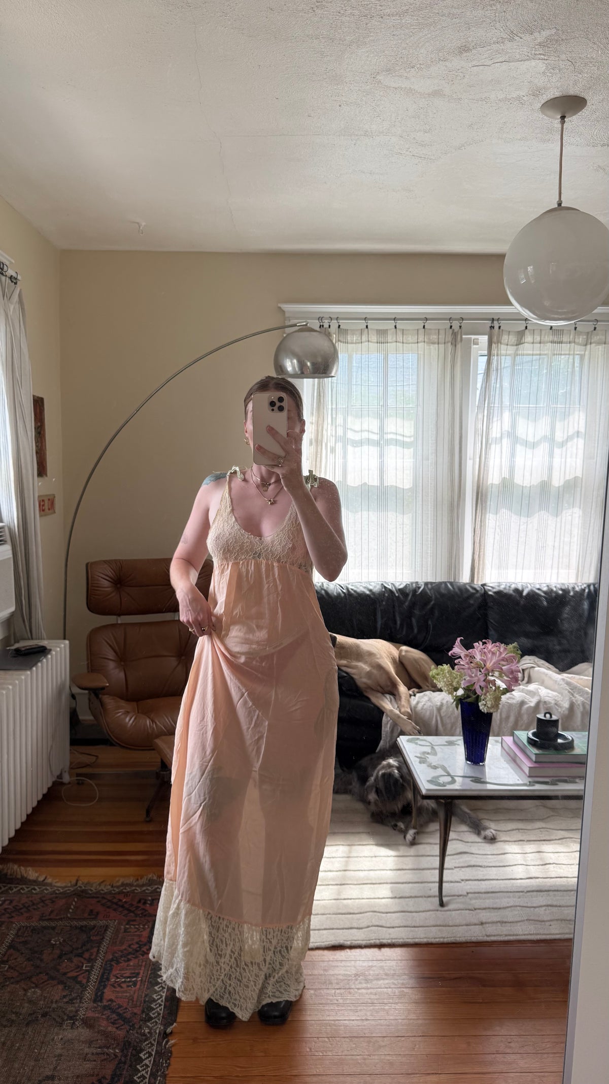 1920s Pink Silk and Lace Slip Dress
