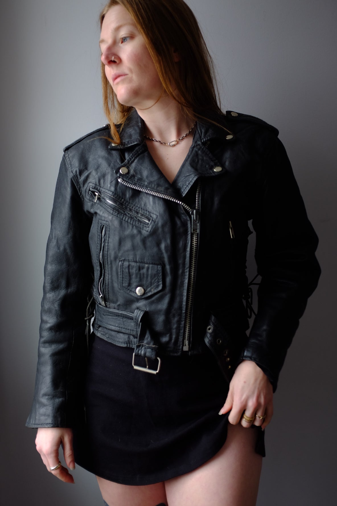 1980s Cropped Leather Moto Jacket S/M