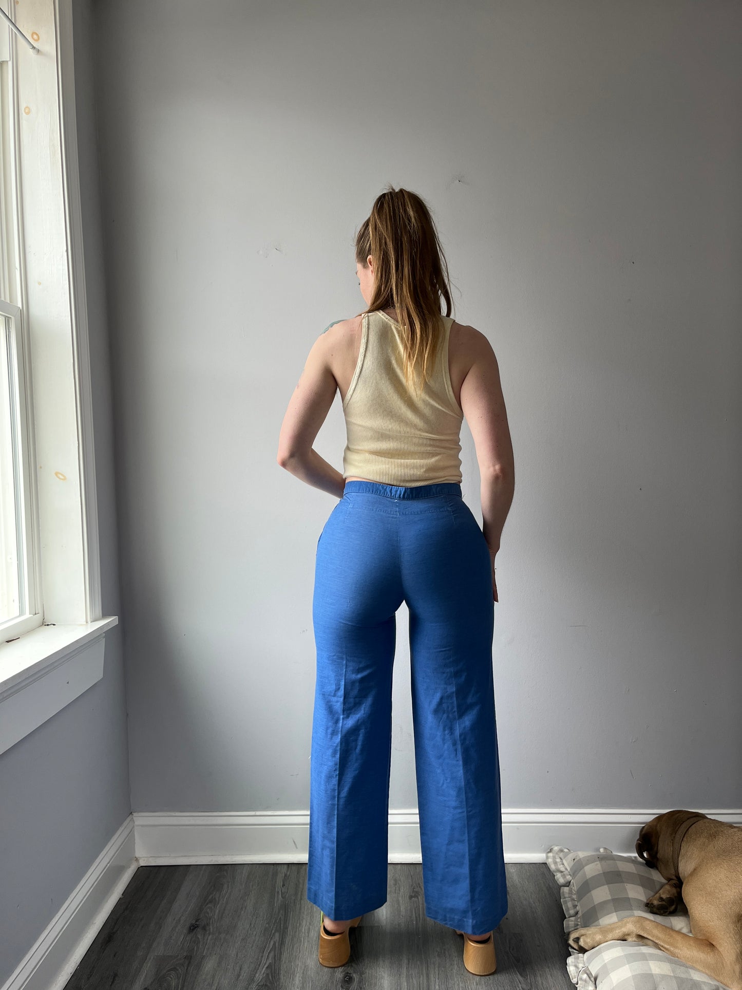 1950s 1960s Side Zip Blue Trousers