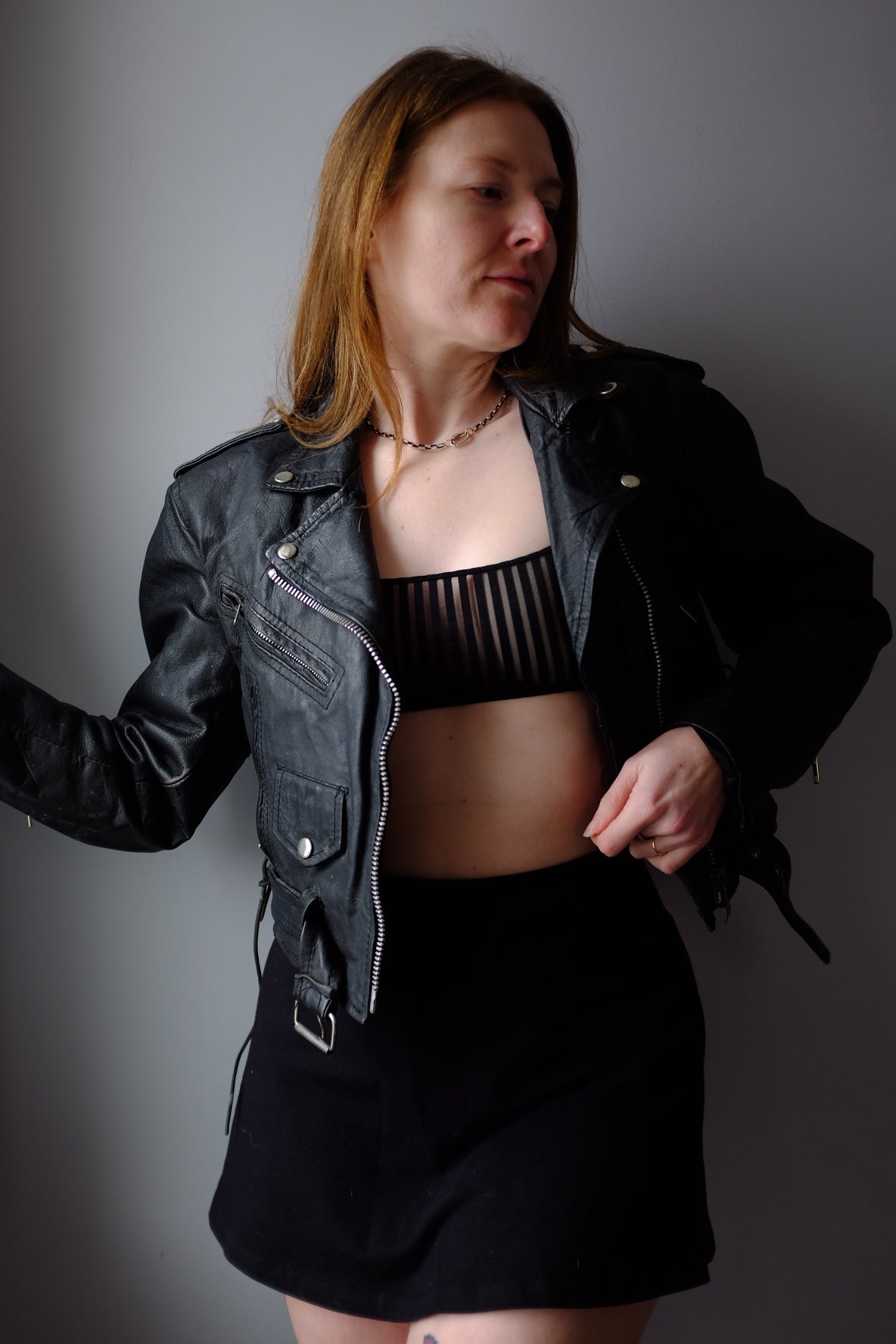 1980s Cropped Leather Moto Jacket S/M