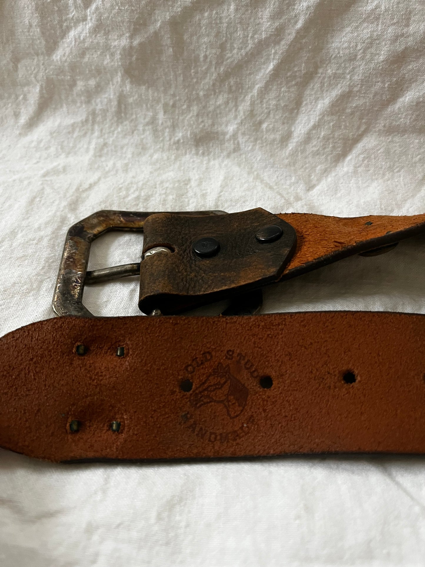 Brown Leather Belt with Brass Studs 32”-38”