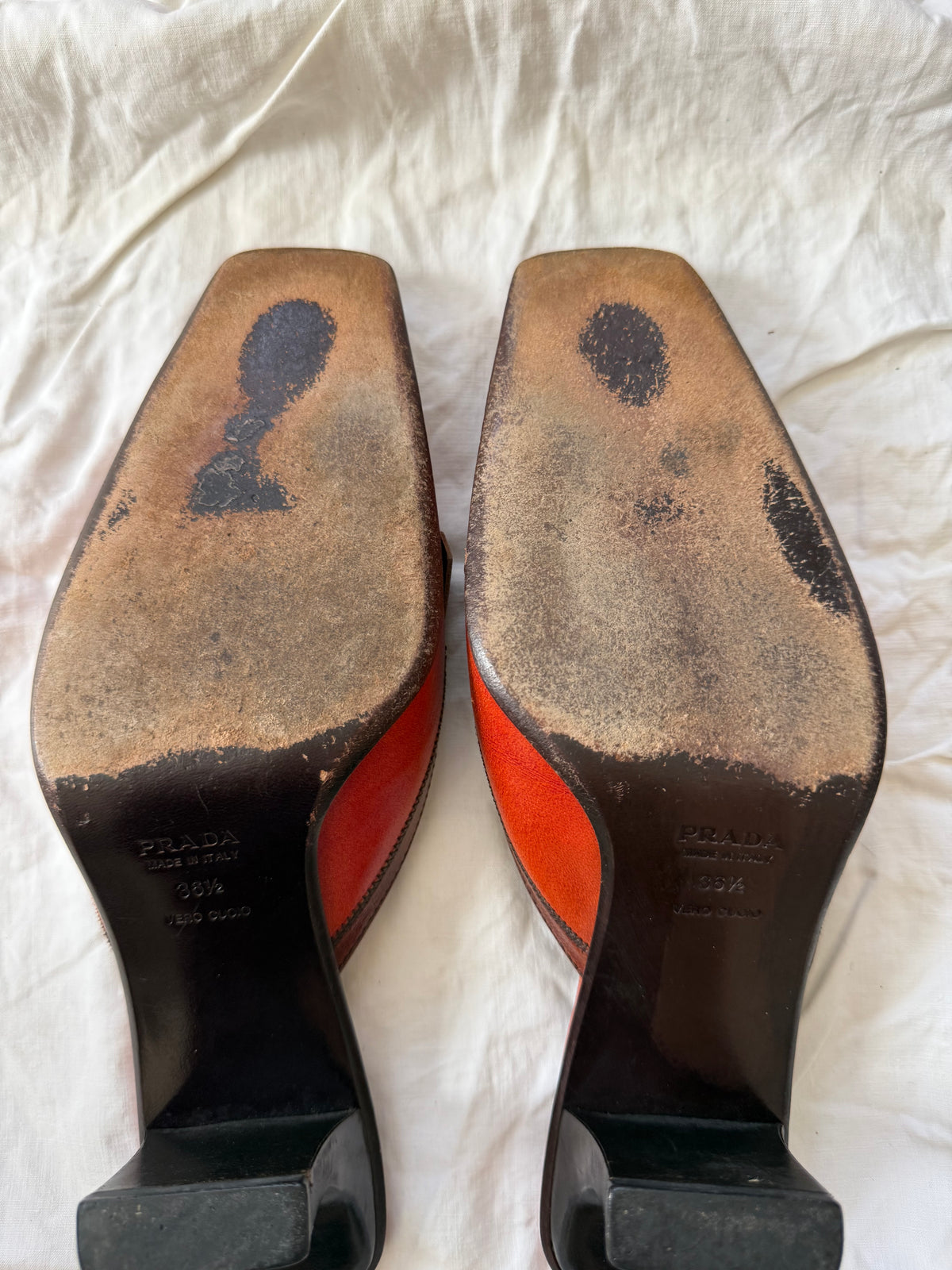 Vintage Burnt Orange Leather Prada Tassel Mule Heel 36.5