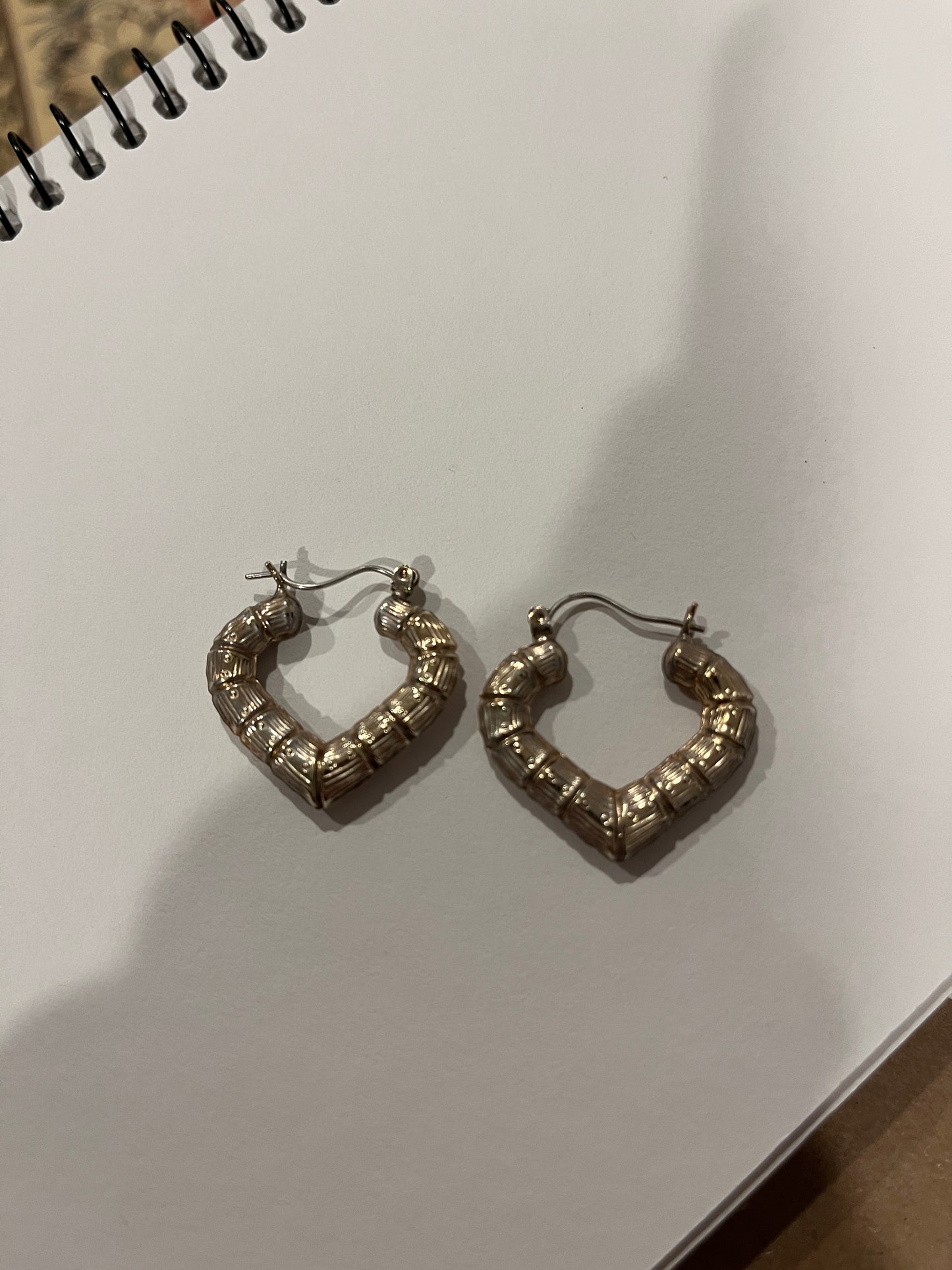 10K Gold Heart Bamboo Hoops