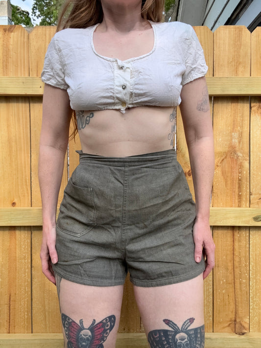 Vintage White Cotton Cropped Top S