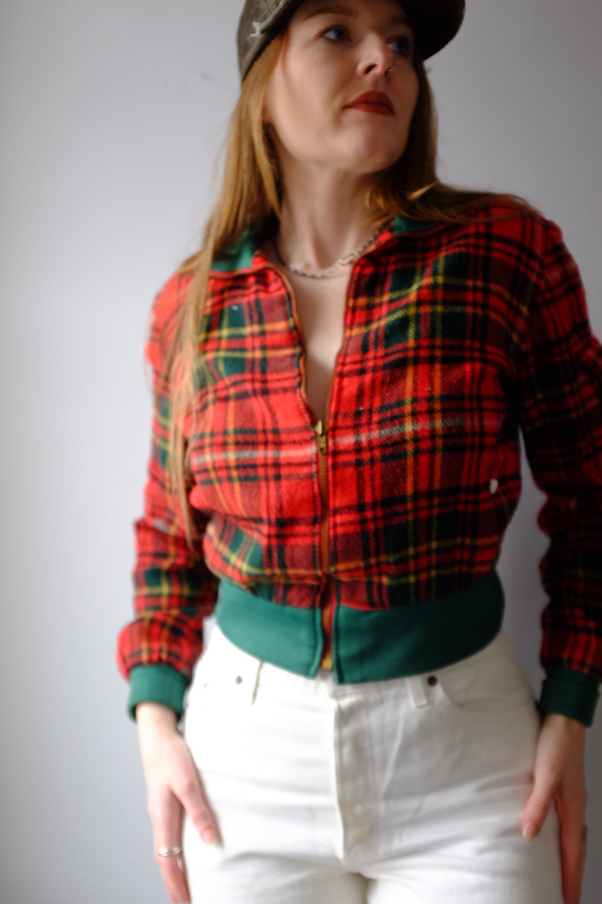 1960s Plaid Zip Up Cropped Jacket S