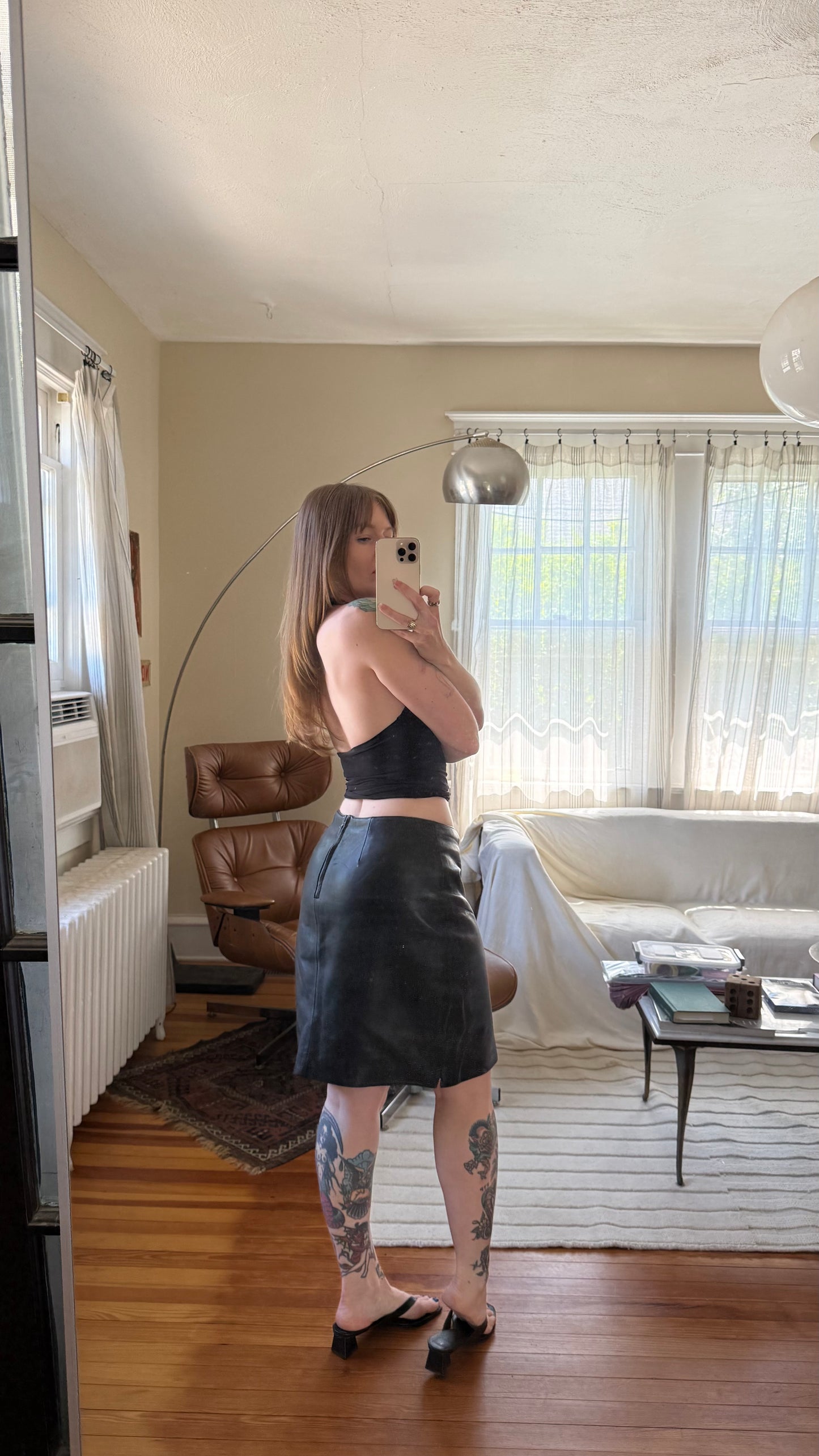 1980s Wilsons Leather Genuine Leather Midi Skirt M/L