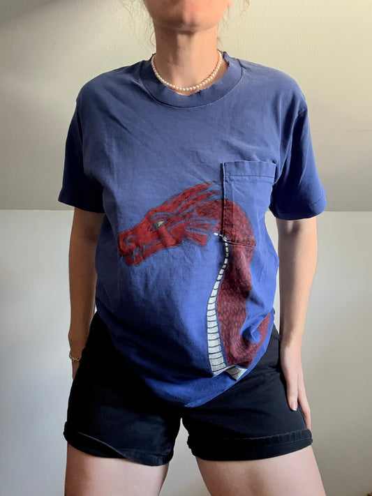 1980s Hand Painted Dragon Pocket Tee S-L