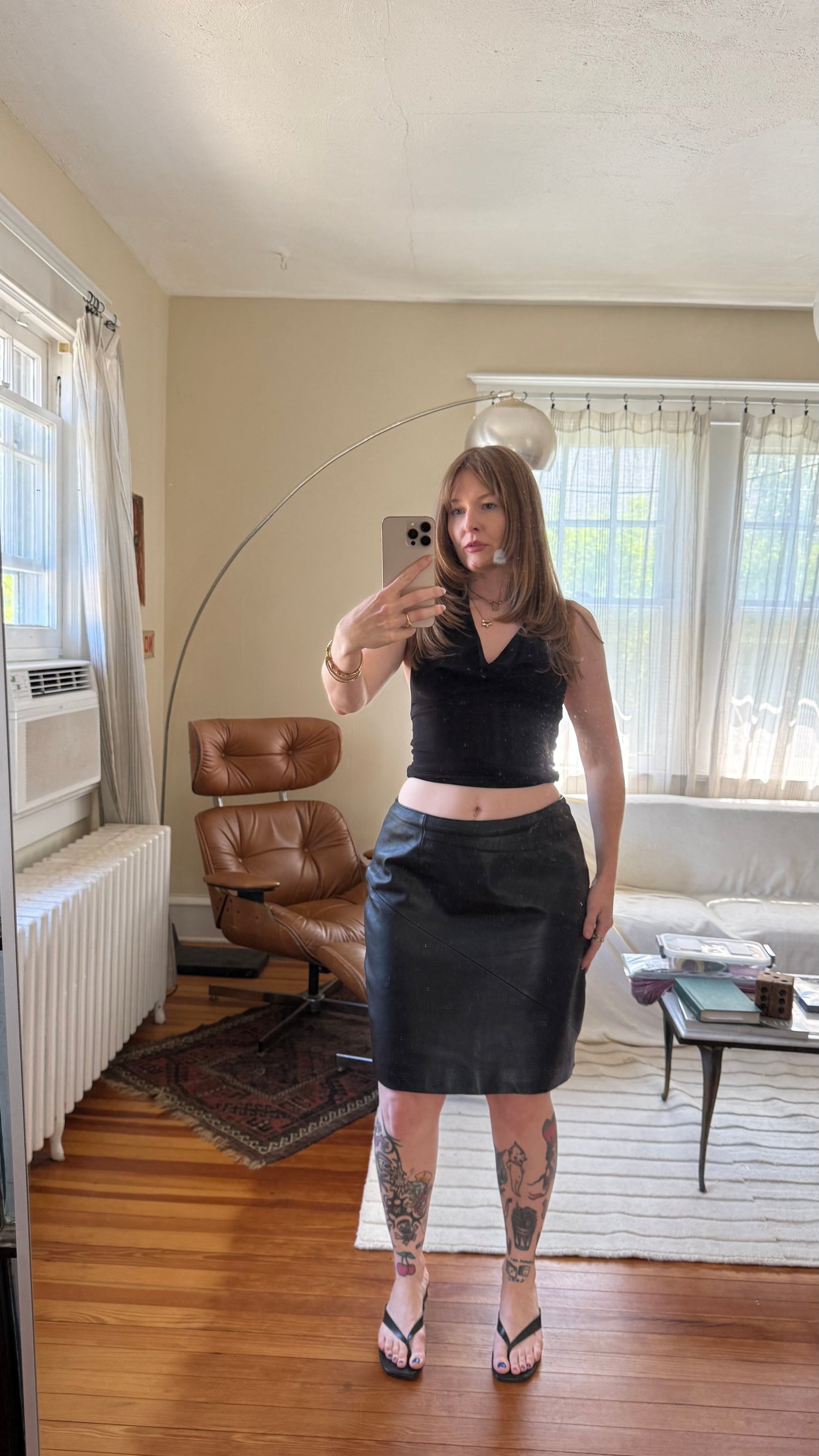 1980s Wilsons Leather Genuine Leather Midi Skirt M/L
