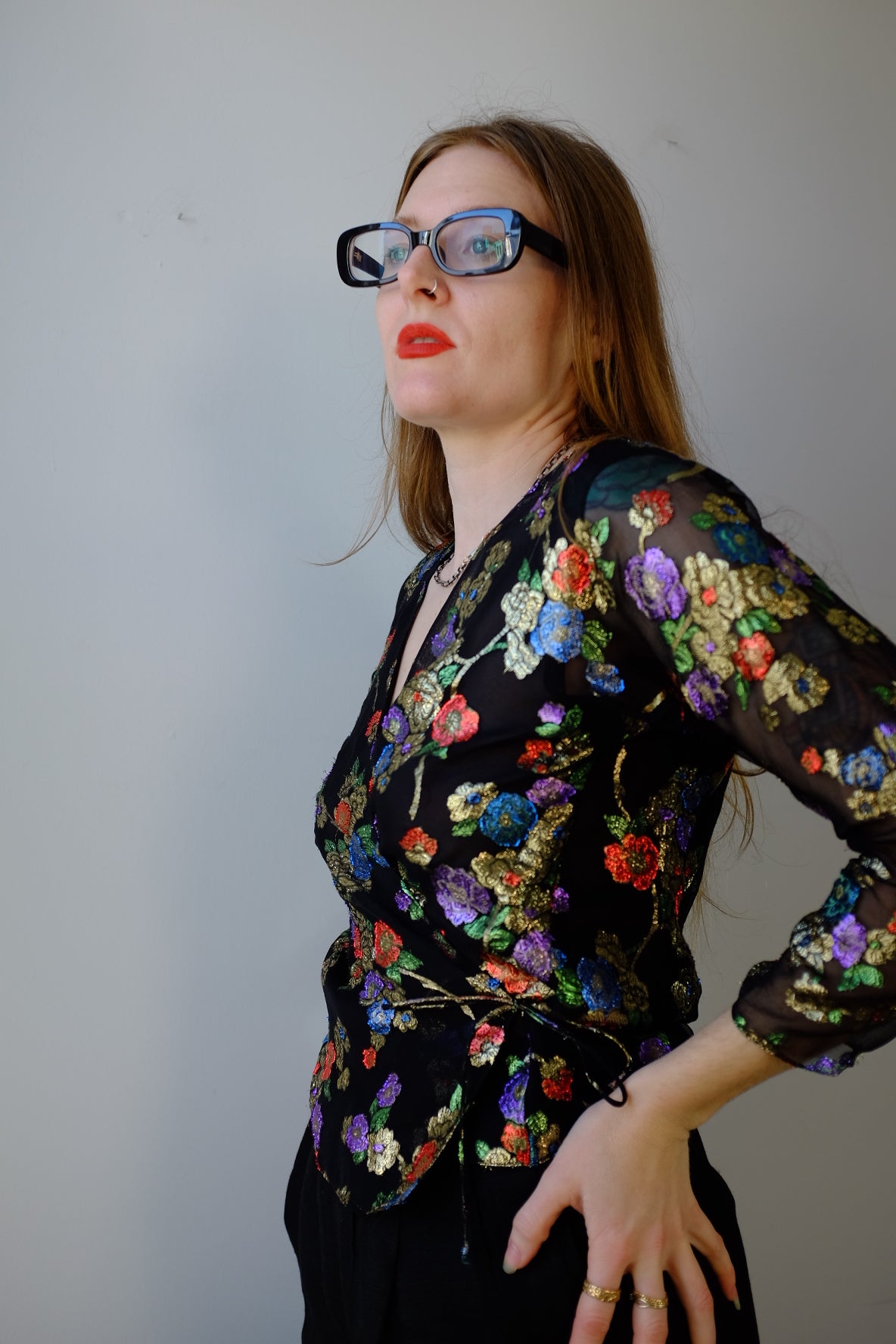 1970s Dinallo Designer Floral Wrap Top